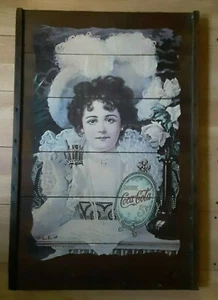 Vintage Wall Art Woman Poster Coca Cola 5c on Wood 24”X36”   - Picture 1 of 10