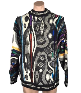 VTG 90s COOGI Australia Wool Cosby BIGGIE MCGREGOR sweater FIRE L Black White - Picture 1 of 7
