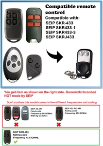 Control remoto compatible con SEIP SKR-433, SKR433-1, SKR433-3, SEIP SKRJ 433,92 MHz. - Imagen 1 de 5
