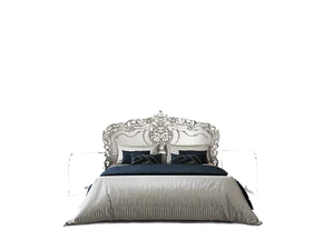 Silver Leaf French Rococo Style Headboard handcrafted 100% Mahogany wood - Picture 1 of 4