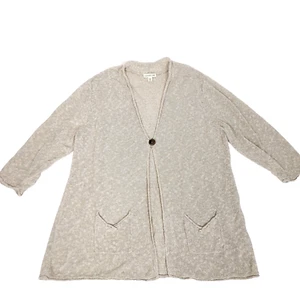 Coldwater Creek Womens Cardigan 3X Beige Tan Knit Linen Blend Pocket - Picture 1 of 10