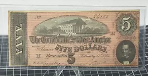 T-69 5 $ 1864 Konföderierte Staaten Währung Bürgerkrieg Banknote - Bild 1 von 3