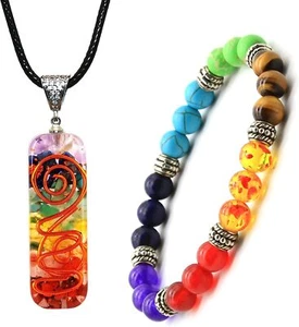 7 Chakra Stones Necklace Spiritual Crystal Orgone Bracelets Meditation Handmade - Picture 1 of 23