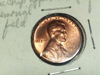 Mint Error Coin Lincoln 1c Cent Penny 1965 p Small Die Chip  - Image 1 of 4