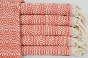 Turkish Beach Towel, Organic Cotton Towel, Orange Chevron Towel, 40"x70" - Picture 1 of 10