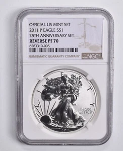 2011-P Reverse PF70 SILVER EAGLE 25th ANNIVERSARY NGC US MINT SET Brown Label - Picture 1 of 5