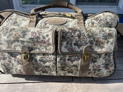 VINTAGE FRENCH LUGGAGE CO "GRAY ROSE" SUEDE TAPESTRY 20” Carry On Duffle Bag - Image 1 of 4