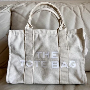 The Tote Bag Beige Canvas with Black Zipper  - Picture 1 of 10