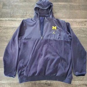 Jordan Michigan Wolverines Hoodie Mens 2XL 1/4 Zip Fleece Blue Pockets - Picture 1 of 10