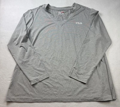 Camisa deportiva Fila para mujer 2X gris jaspeado manga larga cuello en V  Foto 1 de 4