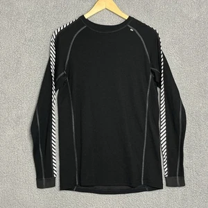 Helly Hansen Men's Black Base Layer Large Pullover Merino Wool Blend Striped Arm - Picture 1 of 8