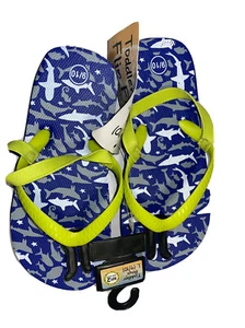 Shark Toddler Flip Flops Beach Shower ShoE Blue With Lime Green Strap Sz 9/10NWT - Picture 1 of 3