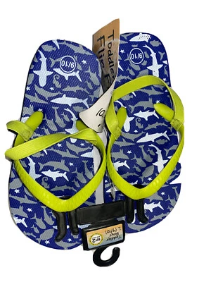 Shark Toddler Flip Flops Beach Shower ShoE Blue With Lime Green Strap Sz 9/10NWT - Image 1 of 3