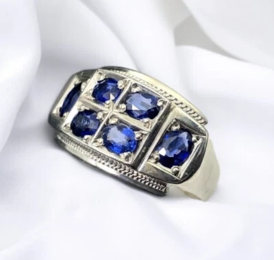 Anel masculino grande 6 quilates safira azul prata 925 homem Neelam safira natural real - Imagem 1 de 4
