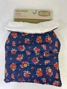 Dog Coat Medium MD Blue Pink Flowers Faux Fur Lined Polyester Lake & Trail NWT - Picture 1 of 4