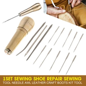 NEW 1 Set Sewing Shoe Repair Sewing Tool Needle Awl Leather Craft Boots Kit Tool - Picture 1 of 10