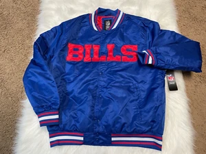 Team Apparel Buffalo Bills Blue Varsity Satin Button Up Men's Size Large Jacket - Picture 1 of 8