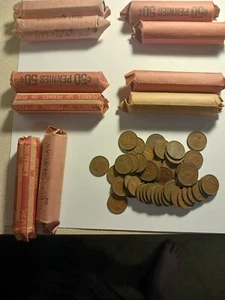 Two rolls of canadian cents 1940-1960's 100 coins - Picture 1 of 2