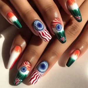 24 Pcs Independence Day False Nail Glossy Press On Nail Stripe Acrylic Nail - Picture 1 of 8