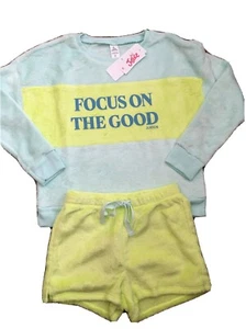 Sleep Justice Fleece Pajamas Long Sleeve Focus on the Good Shirt & Shorts Size 7 - Picture 1 of 8