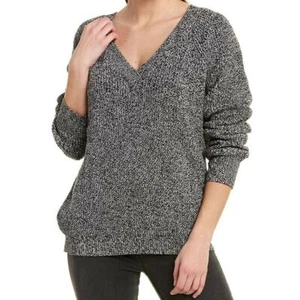 BCBGMaxAzria Sweater Woman Size L Black Combo Long Sleeve V Neck Pulover - Picture 1 of 11