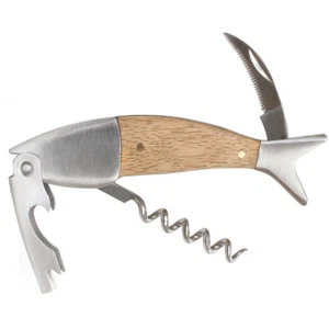 Multifunktions Korkenzieher Fisch Form Wein Bier Flaschenöffner mit Holzgriff - Bild 1 von 8
