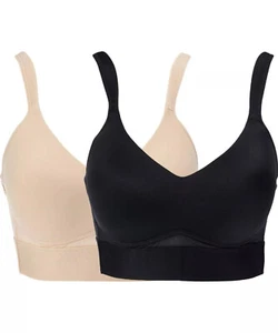 Rhonda Shear 2-pack Cross Back Mesh Detail Bra , Black/Light Beige, Medium - Picture 1 of 2
