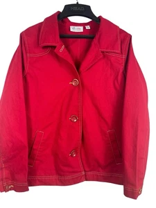 Y2K Denim & Co Red Gold Button Front Jacket Shacket M Contrasting Stitching - Picture 1 of 12