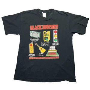 Vintage schwarz Geschichte T-Shirt Erwachsene Large Erfinder Hanes schwer Y2k gebraucht, in einwandfreiem Zustand - Bild 1 von 10