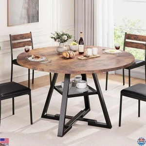42" Round Dining Table for 4, Space-Saving Wood Pedestal Kitchen Furniture - Picture 1 of 6