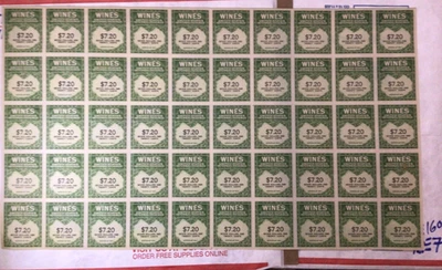 US RE 160👉 REVENUE Wine $7.20, 1941 series, Sheet of 50 MNH  Cat. $350 See Pix - Image 1 of 2