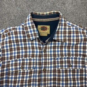 BOSTON TRADERS Luxury Vintage Blue Brown Men's Plaid Checker Lined Flannel Shirt - Picture 1 of 7