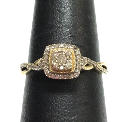 (MA3) Ladies 10k Yellow Gold 1.7 Grams Diamond Halo Promise Ring -Sz 6.75 *AS-IS - Image 1 of 4