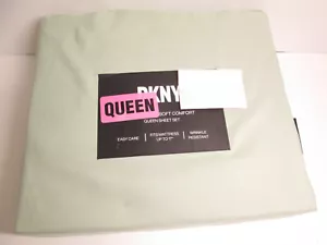 Nuevo conjunto de sábanas DKNY lavadas para suave comodidad poliéster verde reina nuevo - Imagen 1 de 3