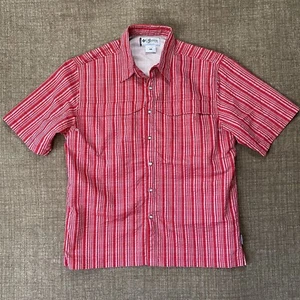 Columbia Button Down Shirt Mens Large GRT Red White Striped Hiking Camp Outdoor - Foto 1 di 11