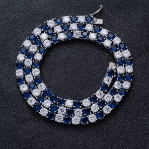 20CT Round Lab Created Sapphire Diamond 18" Tennis Necklace 14K White Gold Over - Picture 1 of 4