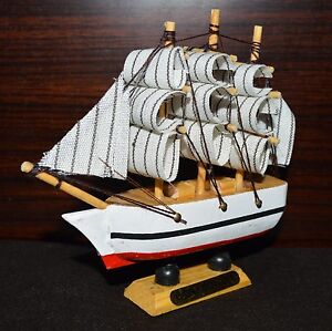 4x NEW VINTAGE Nautical Wooden Wood Ship Sailboat Boat Home Model Decor 4.4"