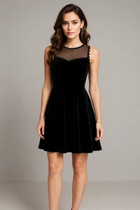 Vestido Lily Rose Mujer XS Negro Calce N Acampanado Terciopelo Capricho Encaje Mini Coqueta - Imagen 1 de 17