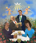 Tableau naïf l'âge d'or Kennedy Khrouchtchev peinture de 1962 de  Madeleine Luka