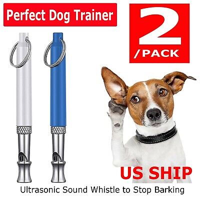 2pc Dog Training WHISTLE UltraSonic Obedience Stop Barking Pet Sound Pitch Black • 3.95$