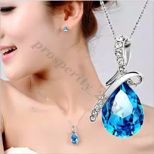 3 Stck. Mode Frauen Saphir Kristall Wassertropfen Herz Halskette Anhänger Schmuck - Bild 1 von 6