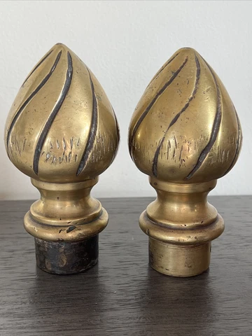 Vintage 2 RECLAIMED 6" Heavy Solid Brass CURTAIN ROD / FLAG POLE FINIALS Cover