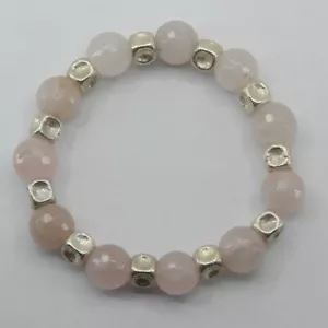 Natürliches und echtes ROSENQUARZ Stretch Armband mit Sterling Silber Perlen #9 - Bild 1 von 3