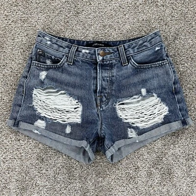 J Brand Gracie Cut Off Shorts Womens 24 Blue Distressed Rolled Hem Cotton Denim - Image 1 of 4