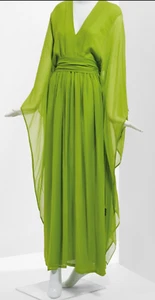 SS 1995 YSL Yves Saint Laurent Rive Gauche Pistachio Green Chiffon Kaftan Dress - Picture 1 of 18