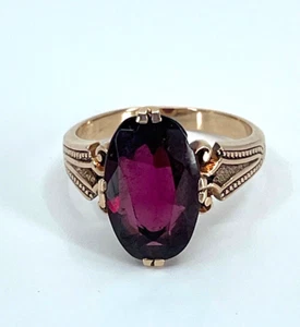 Antique Art Deco 10k Rose Gold Rubellite Ring Size 5.5 - Picture 1 of 6