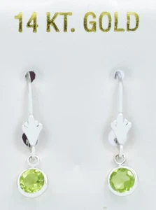 GENUINE 1.26 Cts PERIDOT DANGLING EARRINGS 14K WHITE GOLD - MADE IN USA - Picture 1 of 3