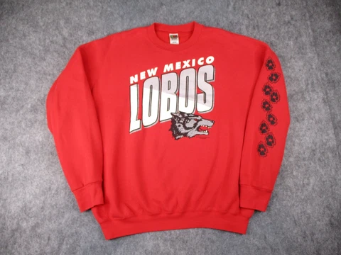 Vintage New Mexico Lobos Sweatshirt Mens XXXL Red Crewneck Sweater University Of Cover