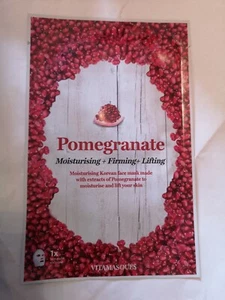 Vitamasques Granatapfel feuchtigkeitsspendende & straffende & hebende Blattmaske Brandneu - Bild 1 von 2