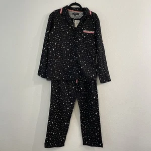 Ellen Tracy 2 Piece Top & Pant Pajama Set Black Stars Leopard Trim Size Medium - Picture 1 of 14